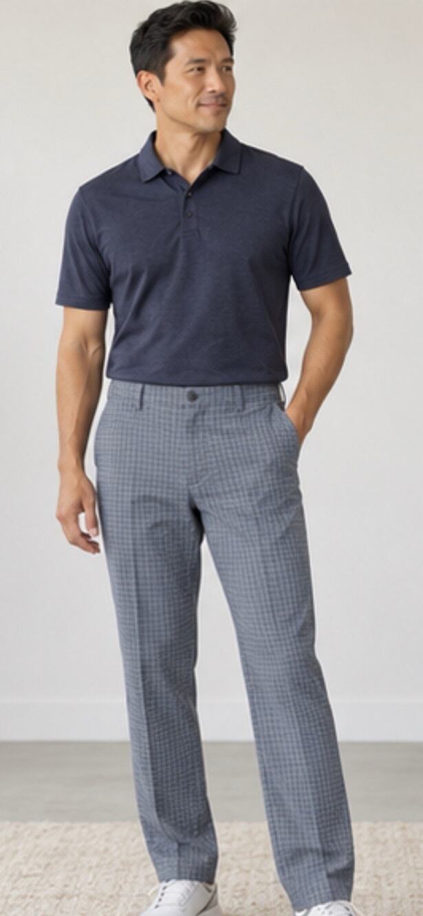 Adidas Men’s Golf Pants 40x32 Gray Blue Plaid Performance Flat Front